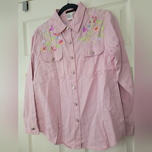 Blane Trump 100% Cotton Pink Embroidered Buttondown Jacket Size Small